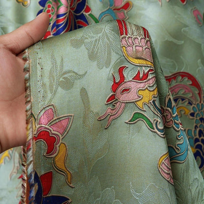 Tissu brocart de soie Phoenix & Lotus : Cheongsam vert clair, costume Tang, Hanfu
