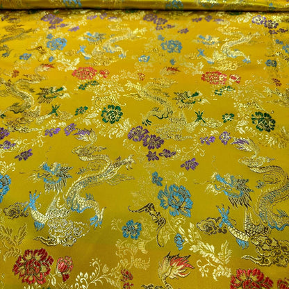 Gold Dragon Silk Brocade Fabric: Wedding Damask, Costume, Decor
