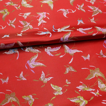 Red Silk Brocade Fabric: Butterfly Floral Jacquard (59"W)