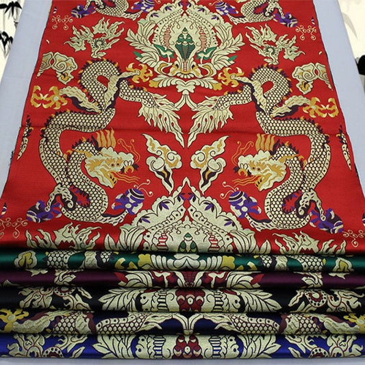 Double Dragon Brocade Fabric: Chinese Cheongsam, Tibetan Robe (Silk Rayon Blend)