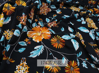 Floral Chiffon Fabric: 4-Way Stretch Polyester Satin, 59" Wide