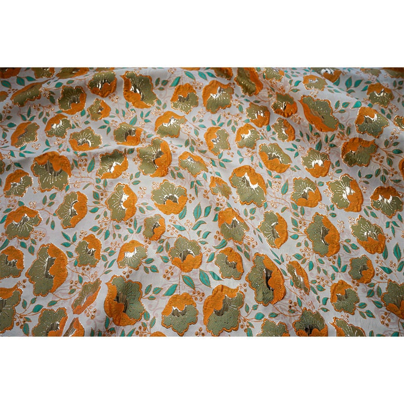 Orange 3D Flower Jacquard Fabric: Upholstery, Costume, Decor - 59"W