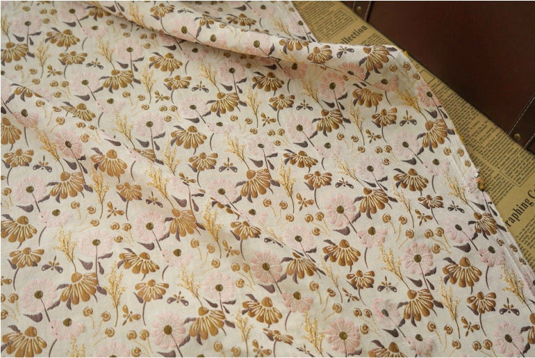 Floral Jacquard Woven Fabric: Coffee Pink Embossed Upholstery, 60" Wide