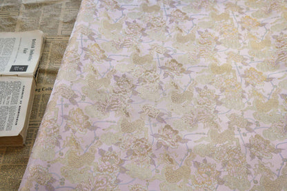 Gold Thread Pink Flower Jacquard Fabric: 3D Embossed Woven, 55"W