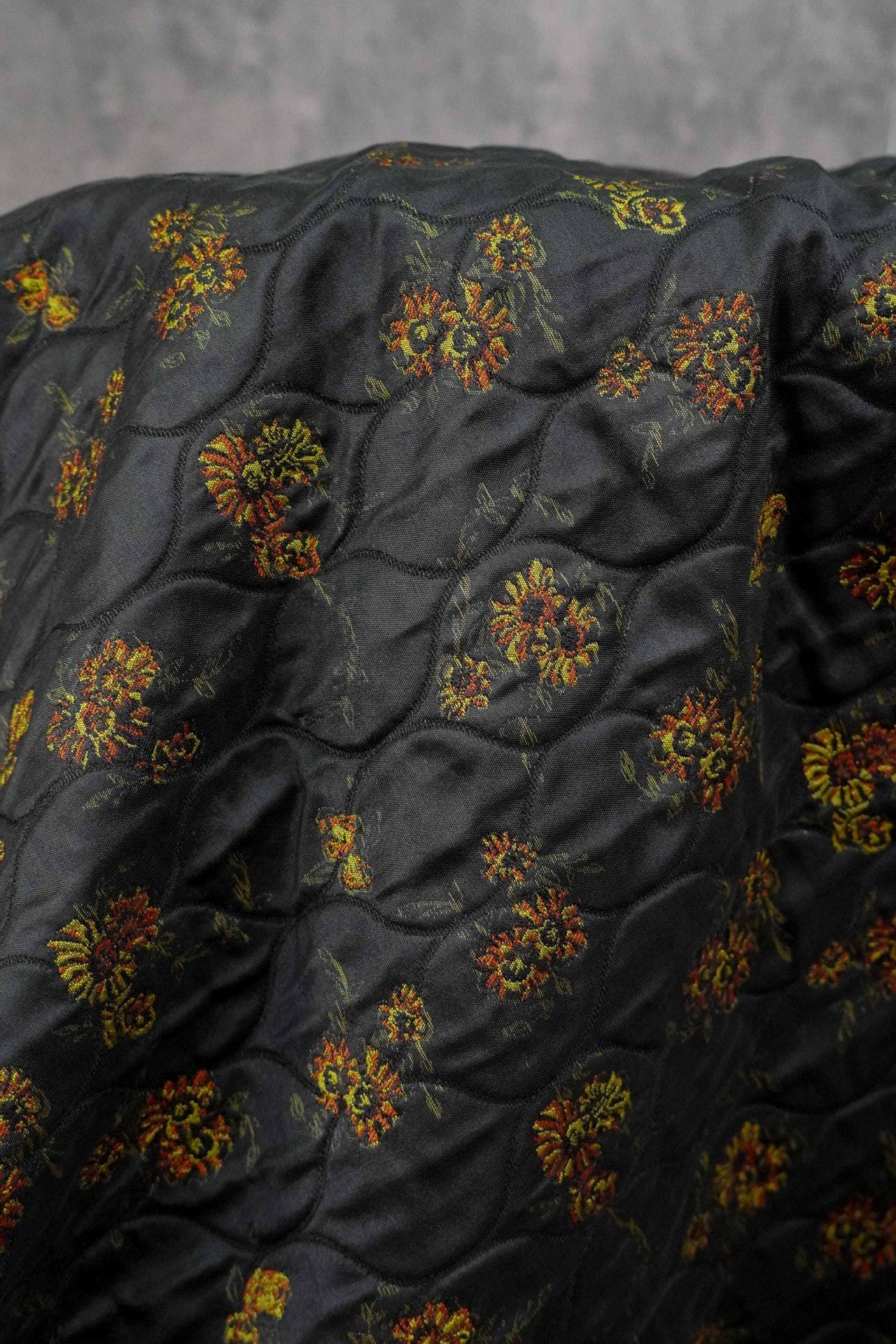Embossed Floral Quilted Jacquard Fabric: Polyester Blend Upholstery