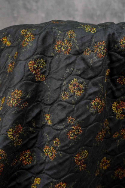 Embossed Floral Quilted Jacquard Fabric: Polyester Blend Upholstery