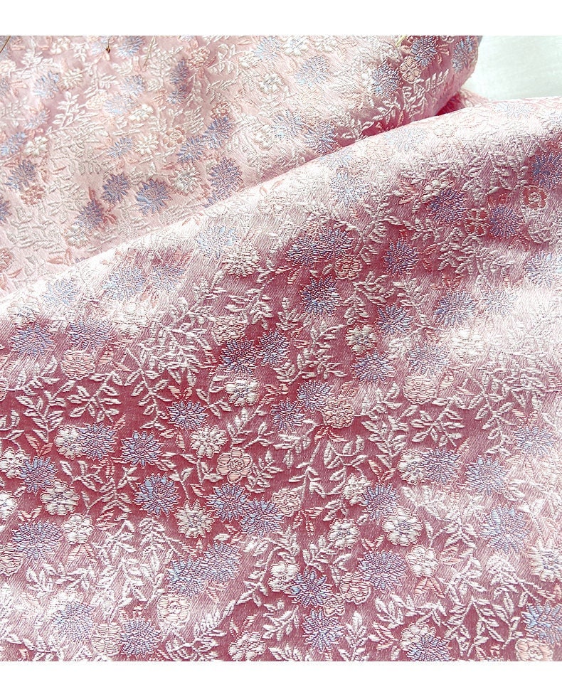 Pink Japanese Kinran Fabric: Silk Brocade Flower Blossom, Kimono Fabric