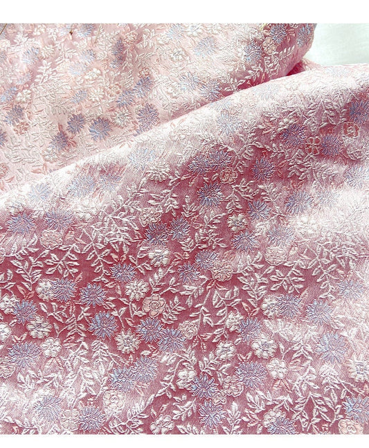 Tissu Kinran rose japonais : Brocart de soie à fleurs, tissu de kimono