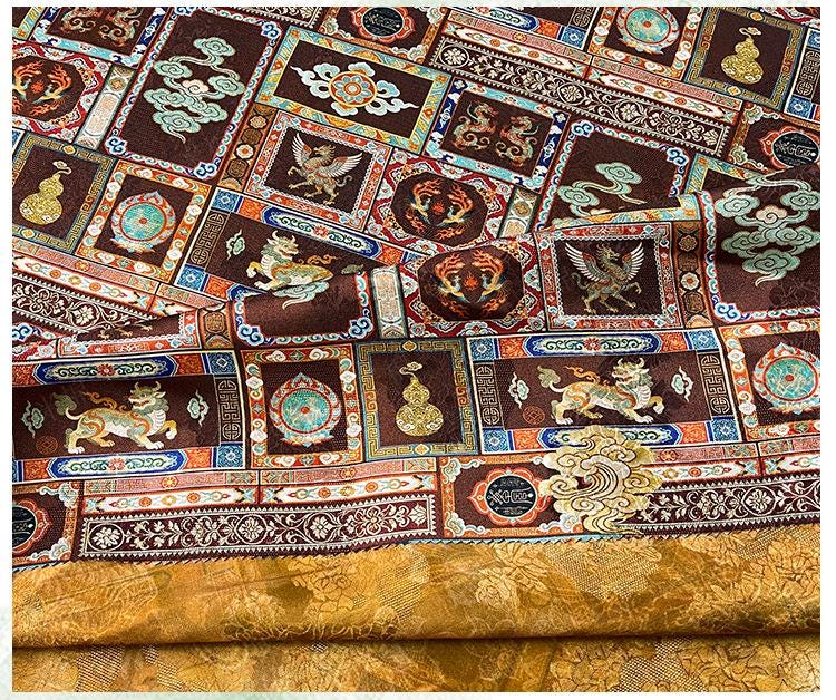Dunhuang Style Silk Chiffon Fabric ��� Oriental Jacquard Texti" Wide