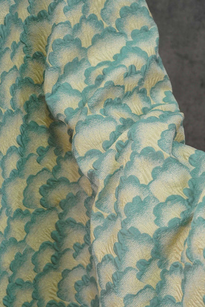 Elegant Embossed Geometric Fan Floral Textured Jacquard Fabric, 60" Wide