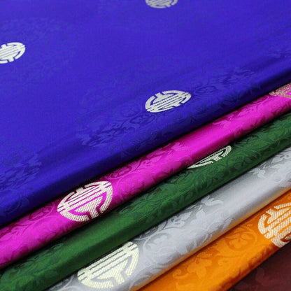 Chinese Fu Brocade Fabric: Floral Jacquard Satin, 29.5"W