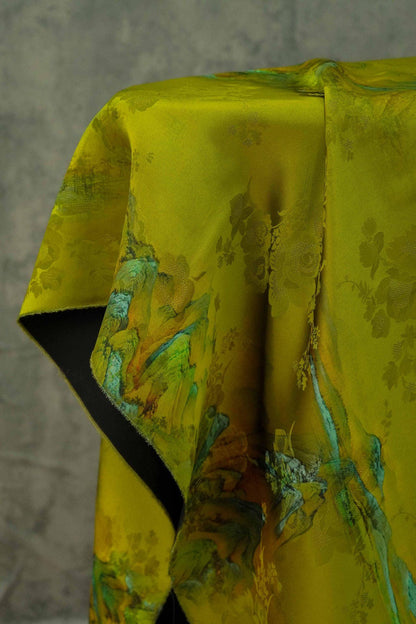 Ancient Landscape Painting Rayon Fabric: Upholstery, Costume, Scarf (55"W)