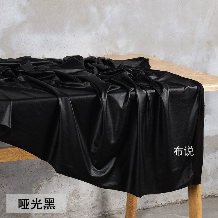 Black Matte Pleather Fabric: 4-Way Stretch Polyester Spandex (58"W)
