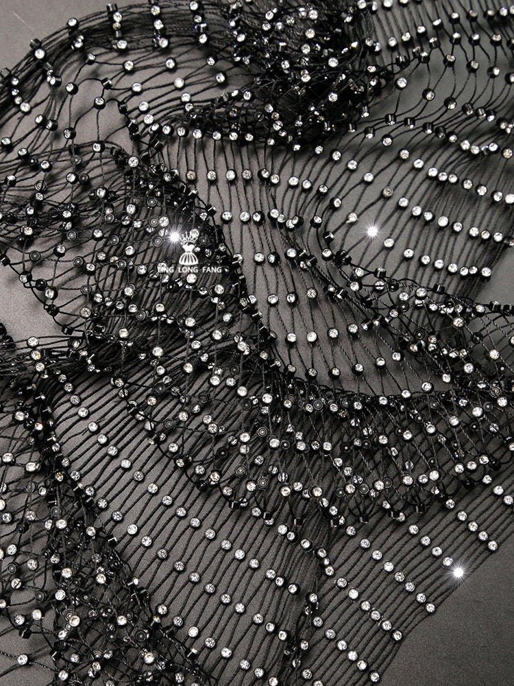 Rhinestone Mesh Fabric, Bling Galaxy Design, Sewing Fabric, 5" Wide