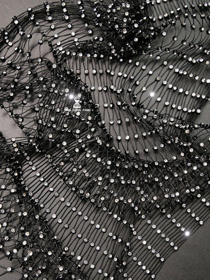Rhinestone Mesh Fabric, Bling Galaxy Design, Sewing Fabric, 5" Wide