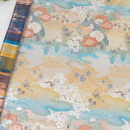 Peacock Nishijin Weave Fabric: Japanese Kimono Upholstery, 59"W