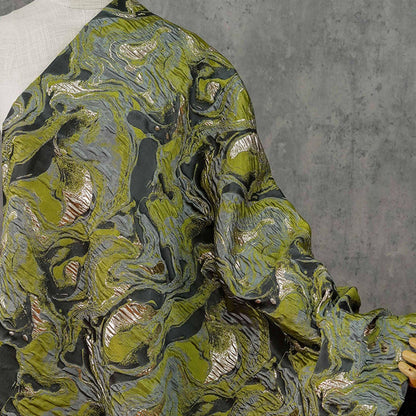 Gold Thread Jacquard Fabric: Green 3D Designer Upholstery, Costume & Sewing - 54"W