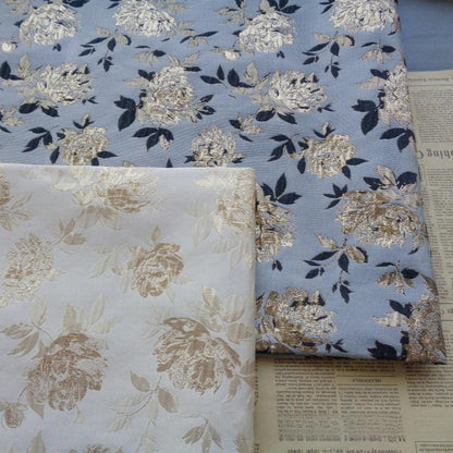Gold Thread Floral Jacquard Fabric: Vintage Style Upholstery, Sewing (55"W By 1 Meter)