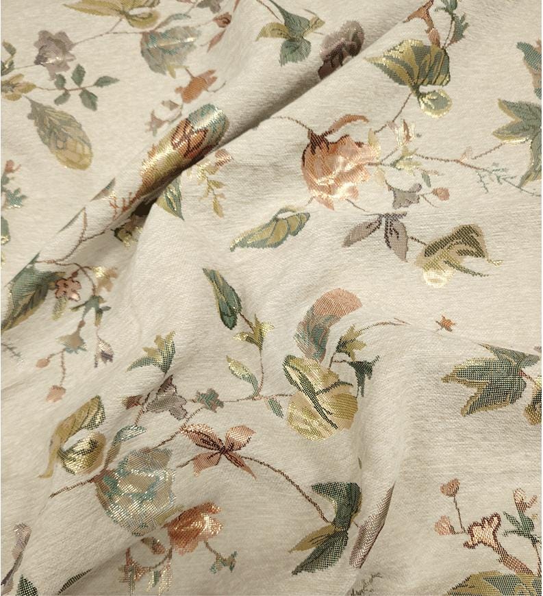 Tissu jacquard chenille à motif floral : brocart doré, 150 cm de large