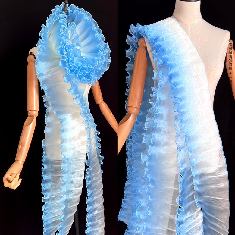 Pleated Ruffle Organza Fabric: 3D Folds, Stiff Texture, 12cm Wide