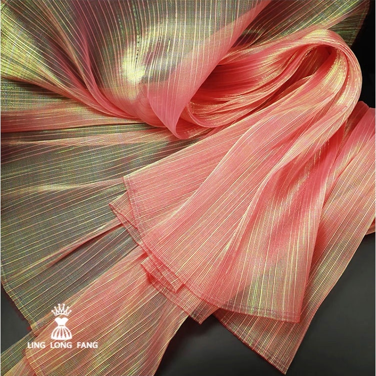 Crinkled Pleated Organza Fabric: 57" Wide Stiff Texture