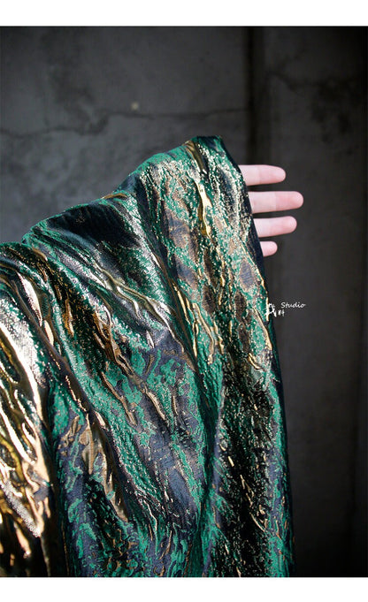 Medieval Green Gold Jacquard Fabric: Shiny Texture, Upholstery & Sewing, 56" Wide