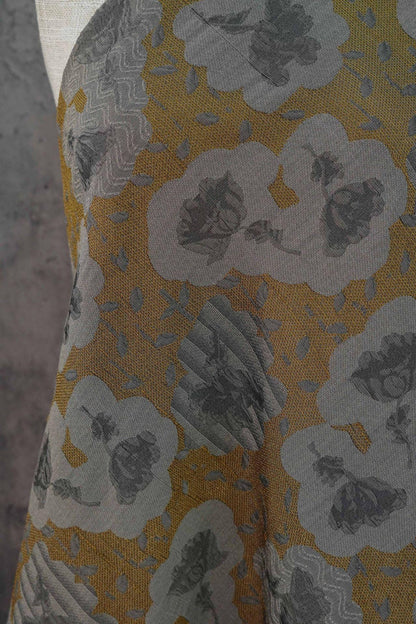 Vintage Style Coffee Brown Embossed Abstract Floral Jacquard Fabric by the Yard, 58"wide