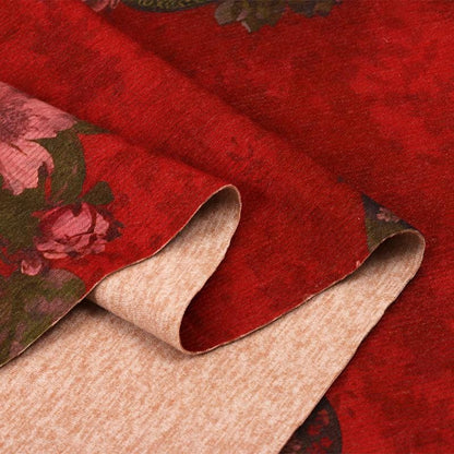 Tissu en laine et soie à imprimé floral rouge : Matière chaude pour la couture automne-hiver