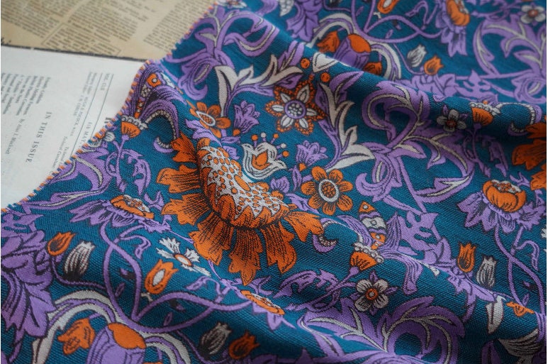 Floral Jacquard Fabric: Ancient Colors 3D Texture, 59"W