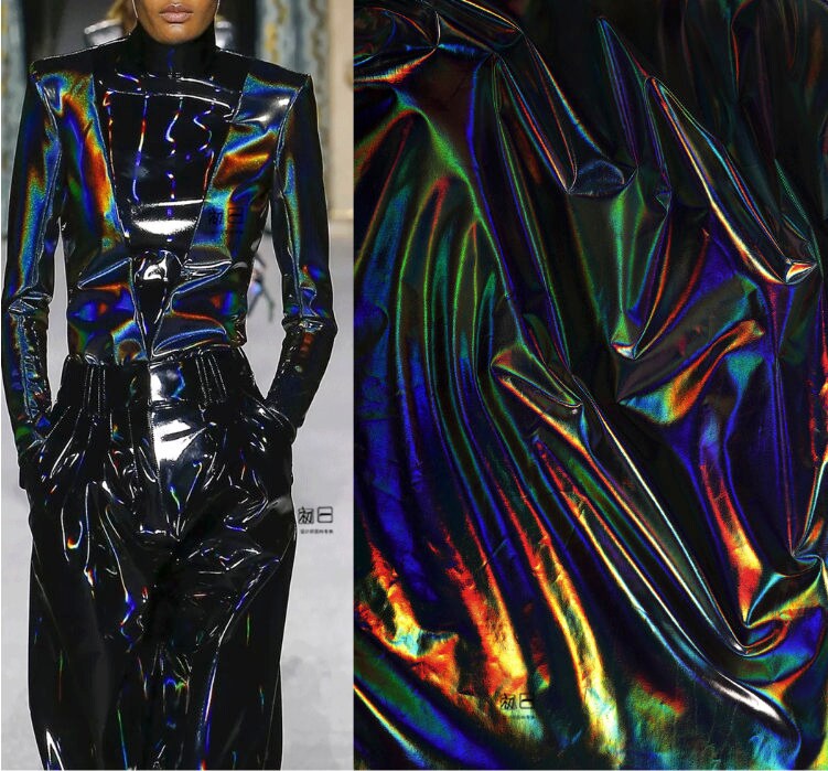 Metallic Black Fabric: Waterproof Mirror Coated PU Cotton, 59"W