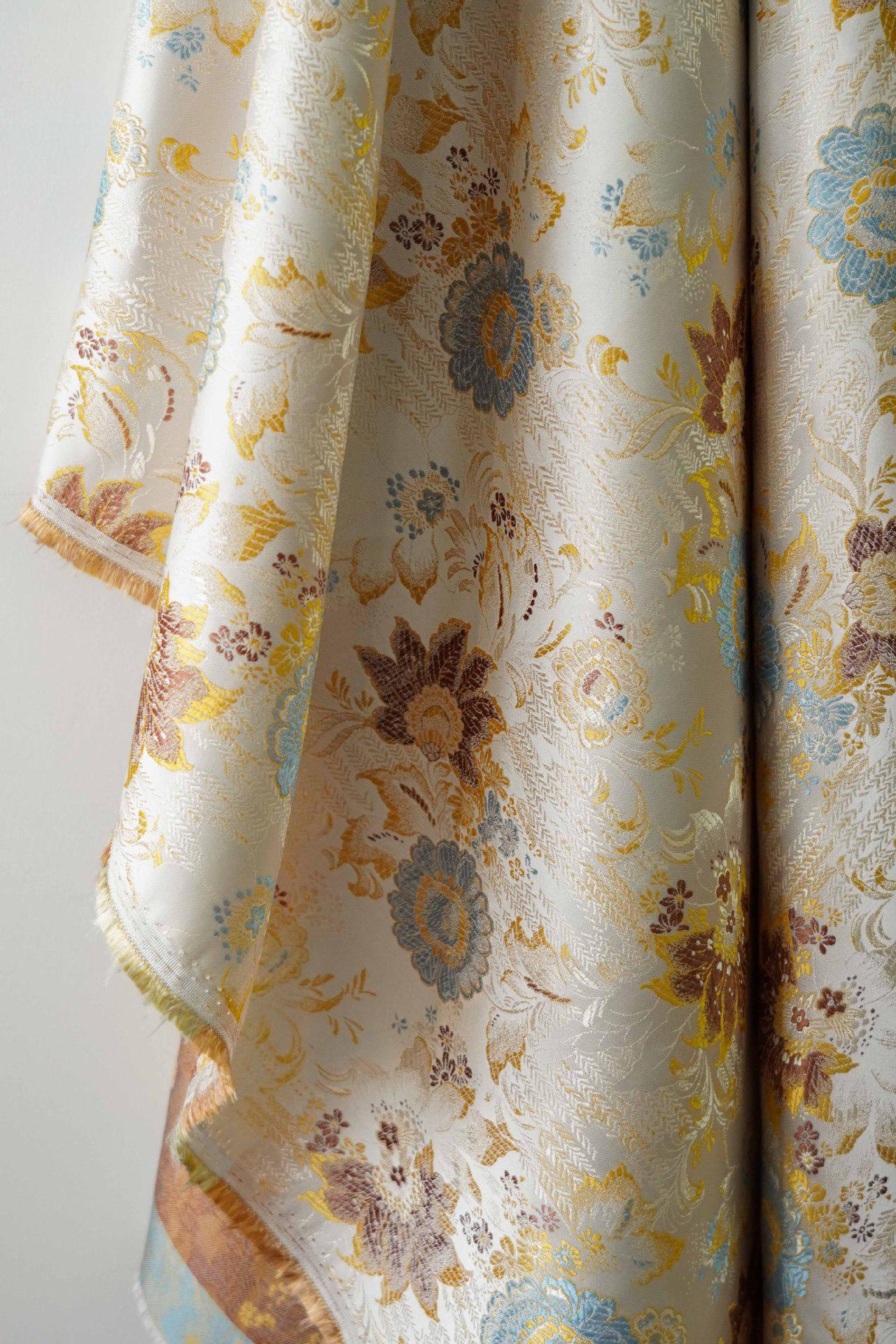 Floral Brocade Fabric: Silky Jacquard, Chinese Wedding Style, 58"W