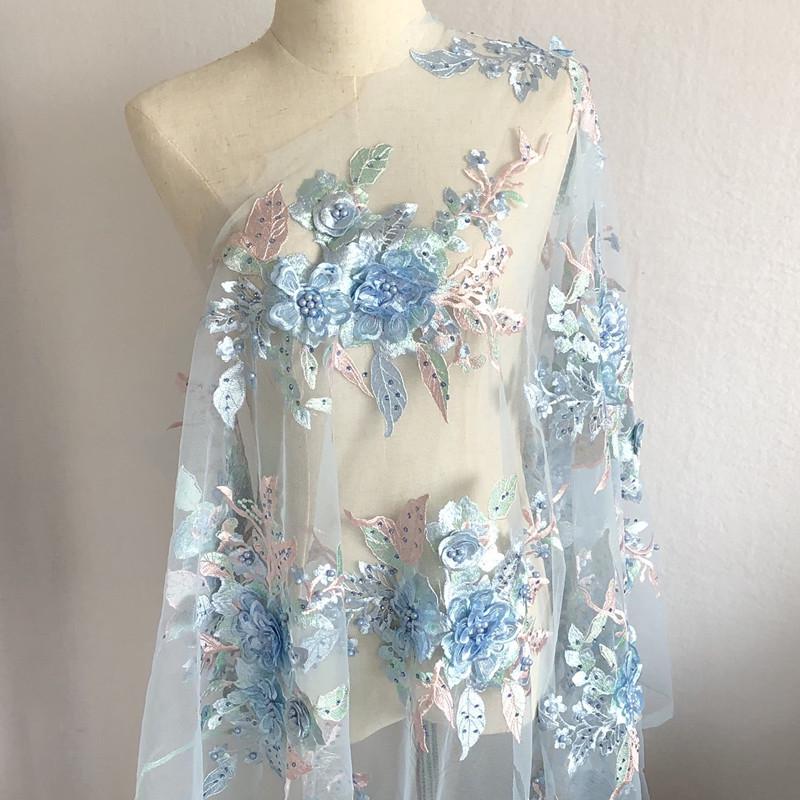 Colorful 3D Floral Beaded Embroidery Lace - Bridal Veil, Doll Making