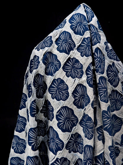 Floral Jacquard Denim Fabric: 3D Cotton Weave, 67" Wide