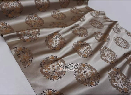 Champagne Chinese Dragon Silk Brocade Fabric: Costume & Decor, 29.5"W