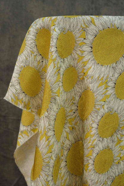 Sunflower Tea Silk Satin Fabric: Digital Print, 55" Wide