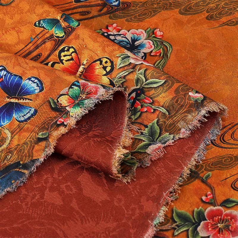 Ancient Roses Tea Silk Satin Fabric: Digital Print, 59" Wide