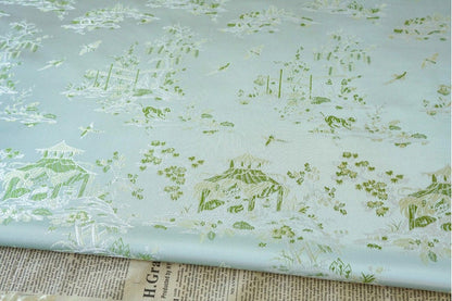 Tissu brocart « Rivière sur le festival de Qingming » : 140 cm de large, peinture chinoise, polyester