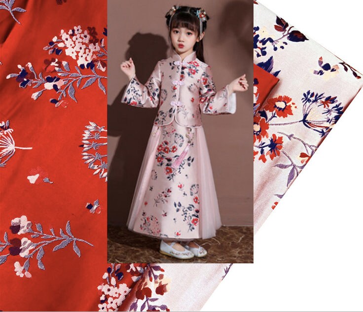 Ginseng Flower Damask Brocade Fabric: 59" Wide Silk Rayon Blend