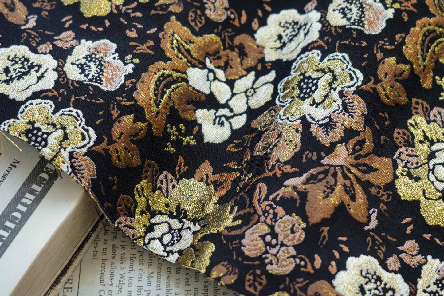 Baroque Jacquard Fabric: Gold Woven Palace Style Material - 59"W