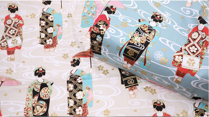 Tissu en coton et élasthanne à motif geisha : matériel de couture pour kimono