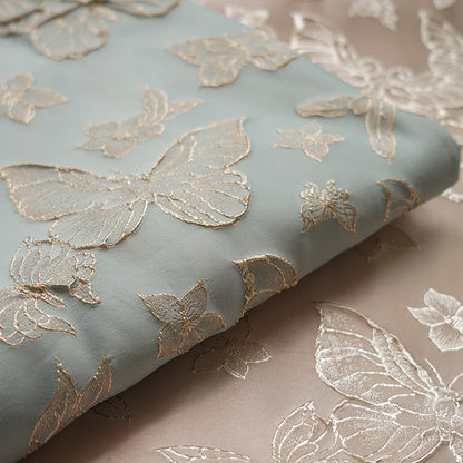 Gold Thread Butterfly Jacquard Fabric: 3D Foil Texture, 56"W, By The Meter