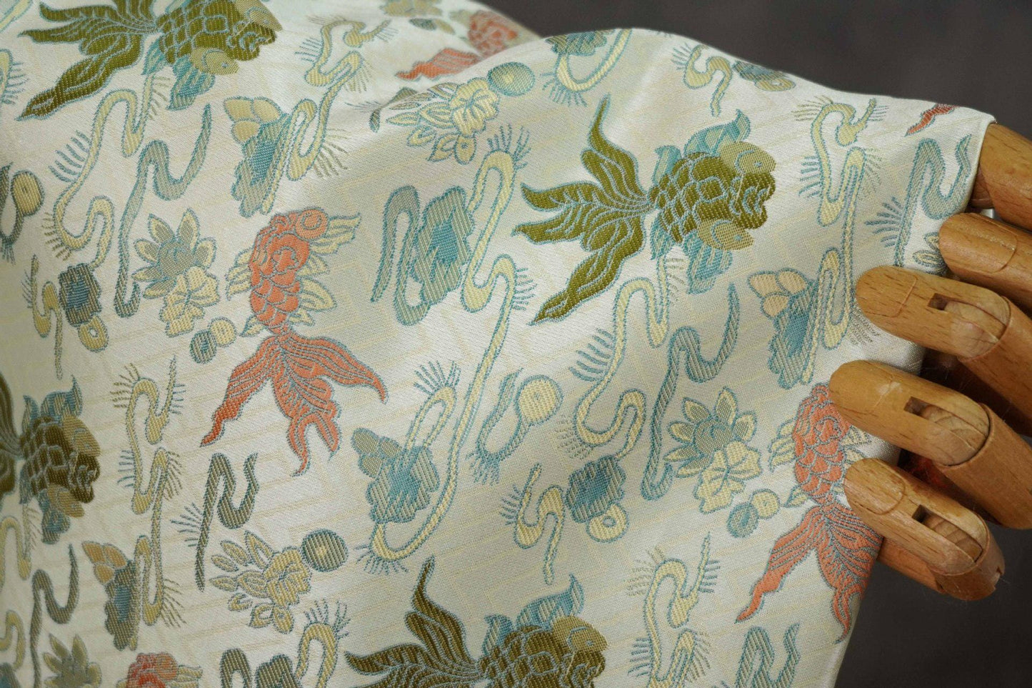 Song Silk Brocade Damask Fabric: Lucky Fish, Emperor Tibetan Style