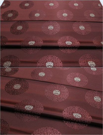 Chinese Fu Symbol Brocade Fabric: Floral Jacquard Satin (29.5"W)