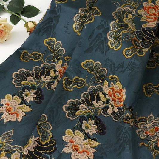 Tissu jacquard satiné : soie shantung imprimée numériquement, 150 cm de large – Ameublement, costumes, rideaux