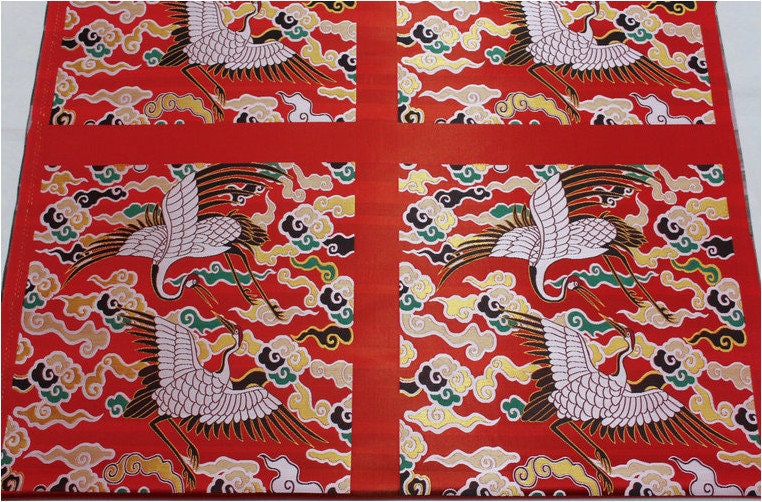 Crane Brocade Fabric: Colorful Asian Decor Fabric