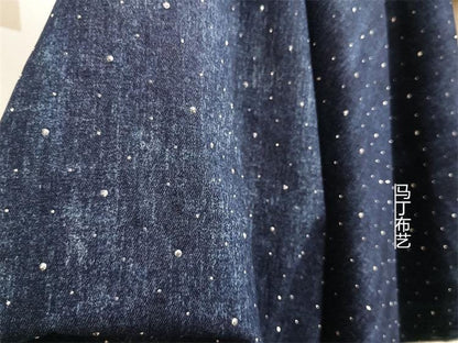 Tissu denim délavé avec strass ��" Large, matériau pour vêtements à faire soi-même