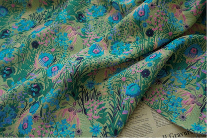 Floral Jacquard Woven Fabric: Reversible 3D Green Flower Pattern, 54"W