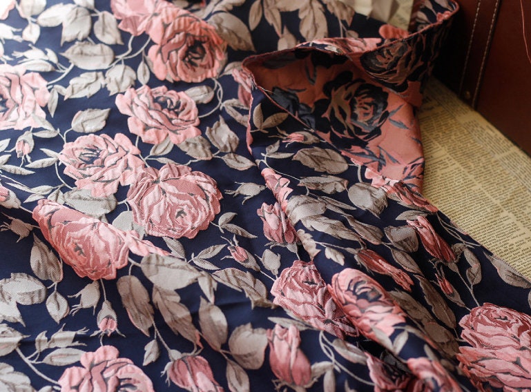 Dahlia Floral Jacquard Fabric: 3D Wrinkle Texture, 56" Wide