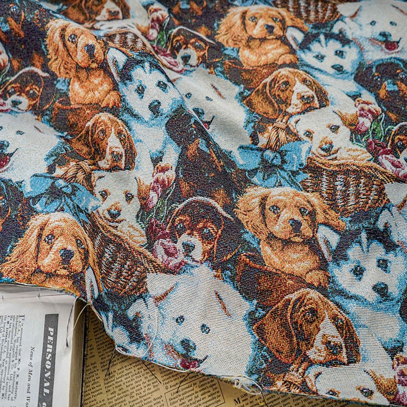 Dog Print Jacquard Fabric: Upholstery Sewing Material, 59" Wide