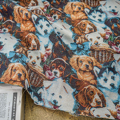 Dog Print Jacquard Fabric: Upholstery Sewing Material, 59" Wide